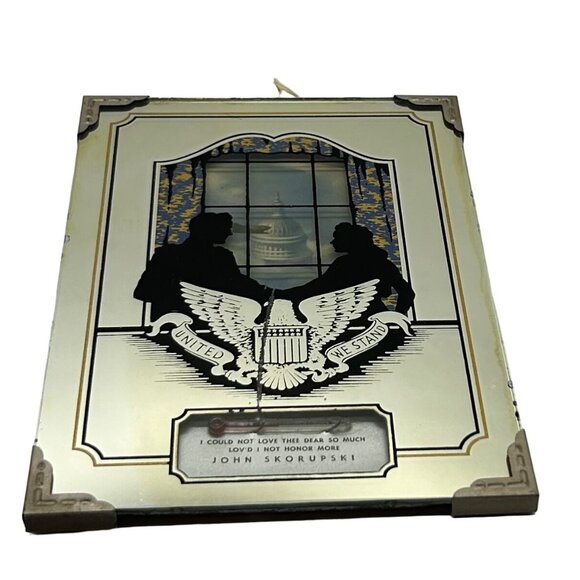 Vintage Silhouette Reverse Painting Couple White House Eagle Thermometer 4 3/4" - Picture 9 of 12